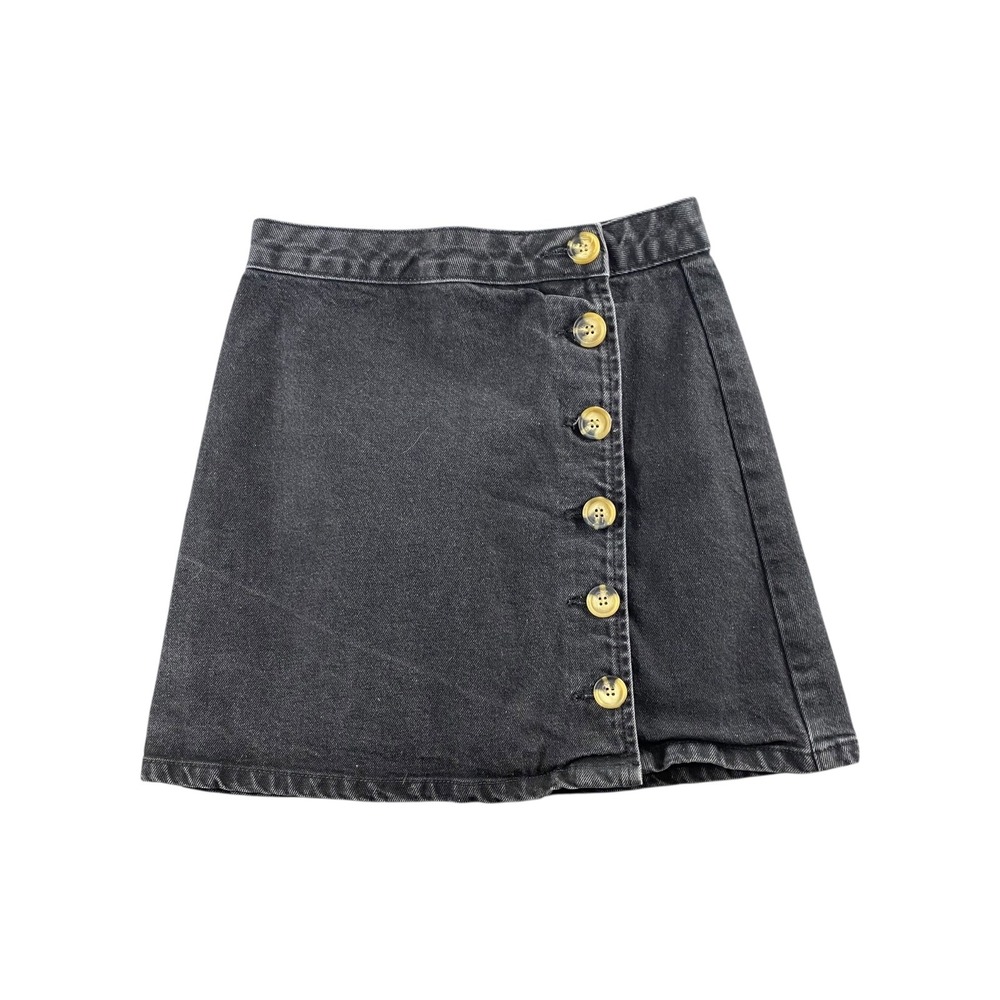 ASOS‎ DENIM Black Button Front A Line Mini Skirt UK 4